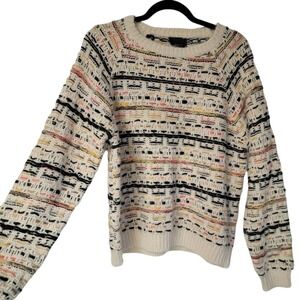 Lumiere Pullover Knit Sweater Medium Cream Black Pink